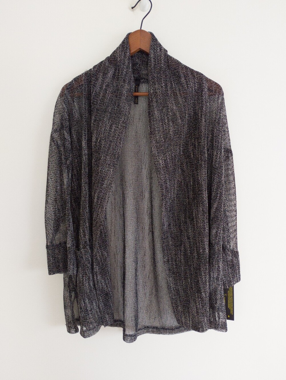 IC Collection Metallic Mesh Open Front Cardigan Top Small NWT
